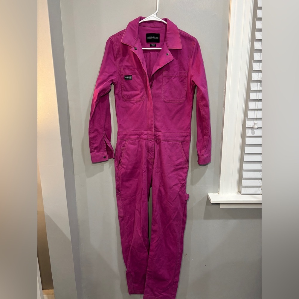 Wildfang THE ESSENTIAL LONG SLEEVE COVERALL Bright Pink Purple size XS workwear - Picture 2 of 12